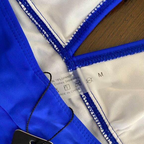 Tempt Me One Piece Swimsuit Women Medium Blue Ladder Sides Halter Neck Stretch - Picture 6 of 7